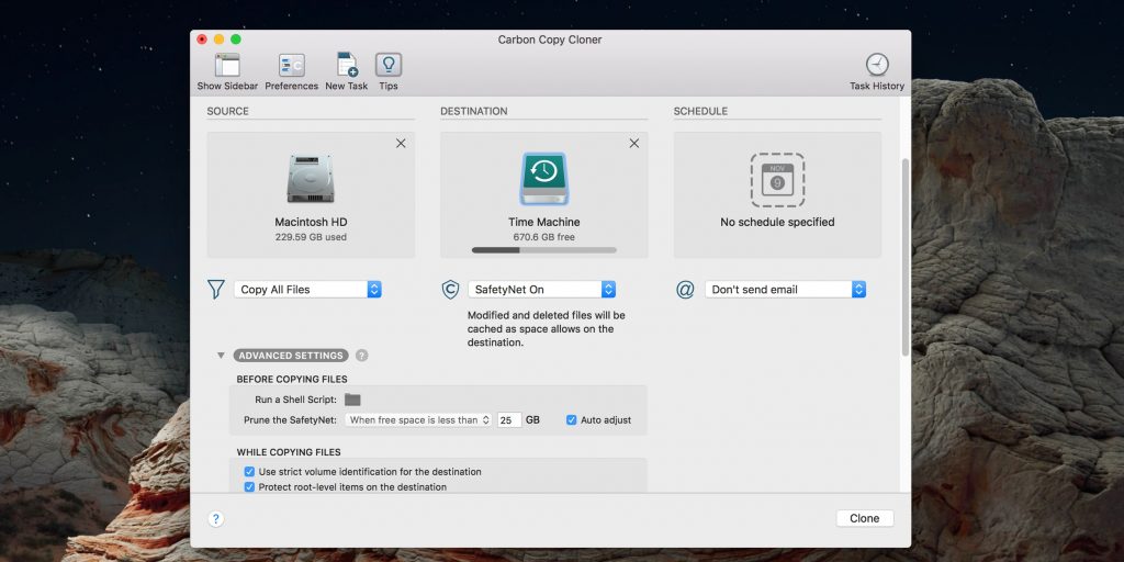 Программы для клонирования диска: Carbon Copy Cloner